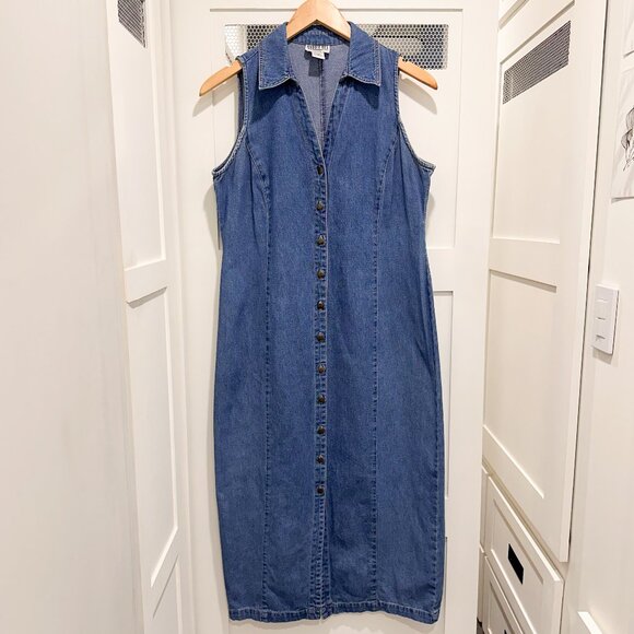 Robbie Bee Vintage 90's 100% Cotton Jean Button Maxi Dress Natural Fibers Boho - Picture 1 of 6